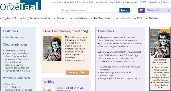 Screenshot van de website onzetaal.nl