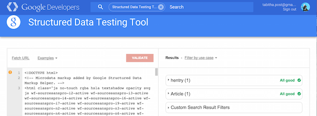 De Structured Data
         Testing Tool geeft aan wat goed of fout is.